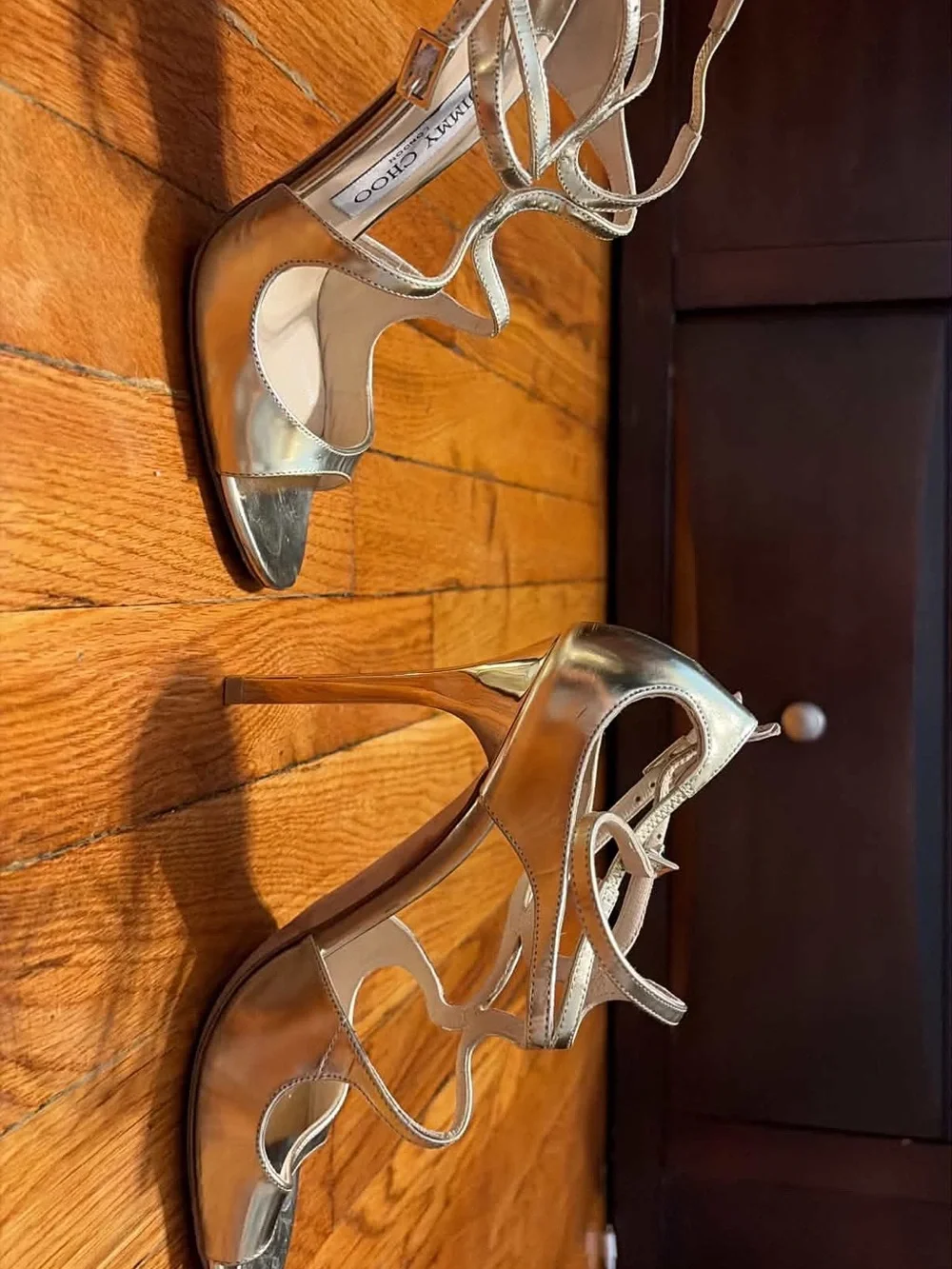 Jimmy Choo Metallic Gold Strappy Ankle-Tie Heels